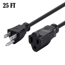 25ft Power Extension Cord Cable 3-Prong AC US Grounded NEMA 5-15P to 5-15R 16AWG picture