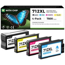 712 712XL Ink Cartridges Combo Set 4-Pack High Yield with chip Replacement for picture