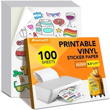100 PCS Glossy Vinyl Sticker Paper, Printable Craft Stickers for DIY Projects picture