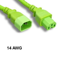 KNTK Green 6ft AC Power Cord IEC-60320 C14 to C15 14 AWG 15A 250V SJT Cable picture