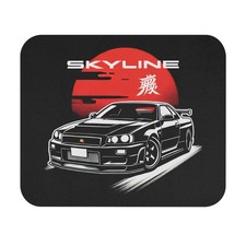 Skyline R34 GT-R Mouse Pad – Black JDM Car & Rising Sun Design picture