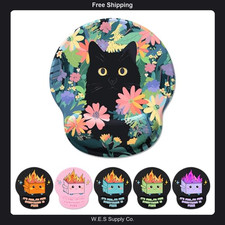 Ergonomic Mouse Pad with Wrist Support Black Cat Flower Design 9.9 x 8.7 Inch picture