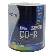 100 PK Smartbuy Super Blue CD-R 52X 700MB White Inkjet Hub Printable Blank Disc picture