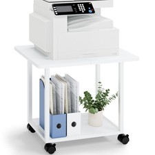 Large Under Desk Printer Stand Storage Shelf 2Tier Rolling Cart White 22x15.7 picture