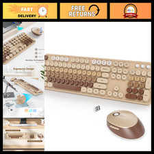 Retro Typewriter Wireless Keyboard and Mouse Set - Vintage Coffee Color, Ergonom picture