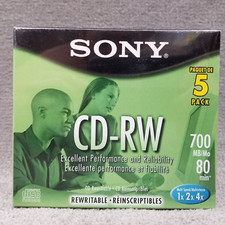 Sony CD RW 5 Pack Blank Discs 700MB 80 Min Rewritable 5CDRW700L New Sealed picture