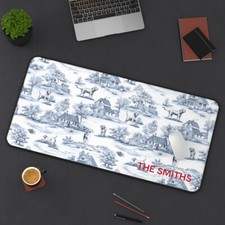 Personalized or Monogram Nora Farmhouse Dogs Blue French Toile Print Desk Mat picture