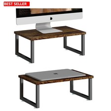 Wood Monitor Stand Riser 2 Pack Antique Brown Rustic Ergonomic Office Organizer picture
