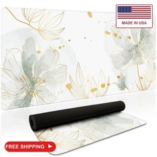HUADO Green Desk Mat, Aesthetic Floral Large Mouse Pad, 35.4 x 15.7 Inch XXL Key picture