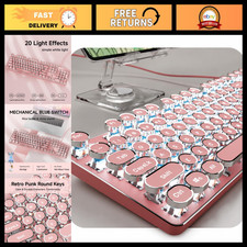 Cute Pink Wired Mechanical Keyboard, Typewriter Style, White Backlit, Retro Desi picture