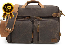 17.3-Inch Brown Waxed-Canvas Convertible Vintage Laptop Messenger and Backpack picture