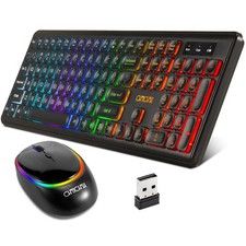 Wireless Keyboard and Rechargeable LED Combo RGB Backlit Keypad Silent USB 2.... picture