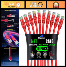High-Speed Cat6 Ethernet Cable 6ft Red - 10-Pack, 10Gbps 550MHz UTP Network Cord picture
