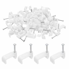 HARFINGTON 100pcs Cable Clips 16mm Half Clamp J-Hook with Nail Square Single Nai picture