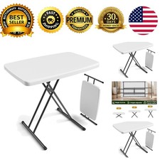 Folding Table 30 Inch Adjustable Height TV Tray Laptop Desk White Granite picture