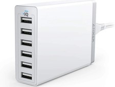 Anker PowerPort 6 6-Port USB-A Charging Station White Surge Protection A2123 picture