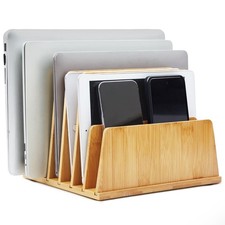 Multi Device Organizer, 6 Slots Vertical Laptop Storage Rack, Computer Chargi picture