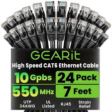 GEARit Cat6 Patch Cables Cat 6 Ethernet Cable 7 ft 24-Pack Black 7 Feet, picture