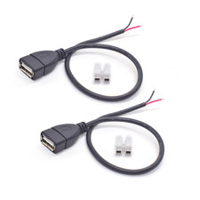 2PCS USB 2.0 Female Pigtail Cable 1Ft 20AWG Power Wire with Spring Connector picture