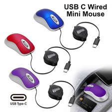 USB C Optical Mouse Mini Wired Mice w/ Retractable Cable for PC Computer Laptop picture