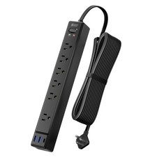 Power Strip Surge Protector 10ft Flat Plug 6 AC 2 USB-A 1 USB-C Black picture