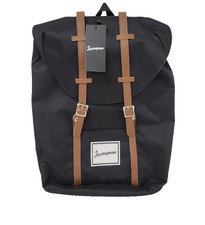 NWT Journeyman Bag Co Black Canvas Laptop Backpack Red White Striped Lining picture