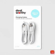 3ft USB-A to USB-C 2pk Cable - White-2pack picture