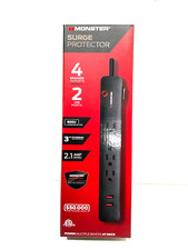 MONSTER SURGE PROTECTOR 4 GROUNDED OUTLET and 2 USB ports 600  J 3 FT EXT cord picture