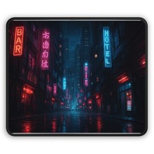 Neon Cyberpunk City Gaming Mouse Pad | Retro Futuristic Street picture