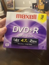 Maxell 3 Pack DVD+R - Up to 16X 4.7GB Write Once Single Sided Discs New Sealed picture