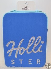 NEW HOLLISTER TABLET IPAD CASE PROTECTION BAG BLUE SILVER SPARKLY SLEEVE ZIPPER picture