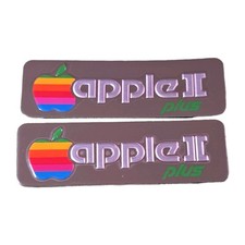Lot of 2 Vintage Apple Computer Metal Embossed Apple II Plus Badge  picture