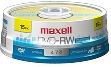 WB Maxell 635117 DVD-RW DVD Rewritable DVD Discs 4.7GB 2X 120 Min Spindle 15Pack picture