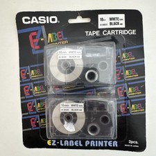 New Casio E-Z-Label Printer 18MM Black Ink White Tape 2-Pack IR-18WE2S picture