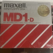 Maxell MD1-D Mini Floppy Disk 1D Soft-Sectored Single-Sided S/ DD 10 Box picture