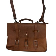 Portland Leather Goods Cognac Leather Satchel Briefcase Laptop Bag picture