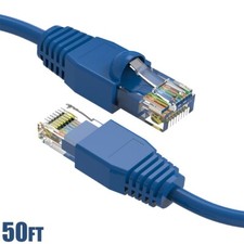 50FT Cat6A RJ45 Ethernet LAN Network UTP Patch Cable Cord Copper Gold 24AWG Blue picture