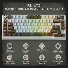 RK ROYAL KLUDGE L75 GASKET MOUNT MECHANICAL KEYBOARD W/KNOB/MACRO -  PALM GREEN picture