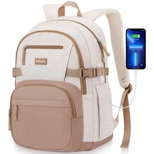 WINDARS Backpack for School Girls, Cute High 15.6 inch, Beige Khaki picture