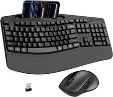 Faadar Wireless Keyboard and Mouse Combo Ergonomic Wave Design Full Size Black picture