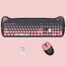 Cute Cat 2.4G USB Wireless Keyboard and Mouse Combo, Silent Keys, Candy Colors, picture