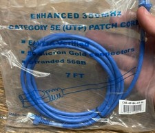ENHANCED 350MHz CATEGORY 5E (UTP) PATCH CORD ETHERNET CABLE 7' BLUE NEW IN BAG picture