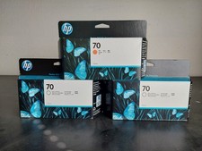 Lot of (3) HP 70 Genuine OEM Inkjet Cartridges: (1) Red , (2) Gloss Enhancer picture