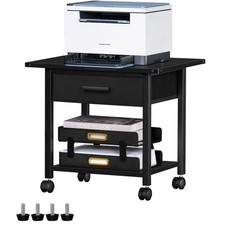 Black 2Tier Under Desk Rolling Printer Stand Table Shelf Storage Drawer picture