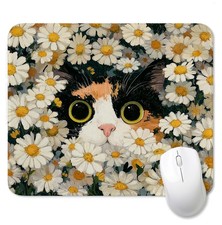 PQKIY Calico Cat Floral Mouse Pad, Cat Lovers Mom Lady Gifts, Cottagecore Dai... picture