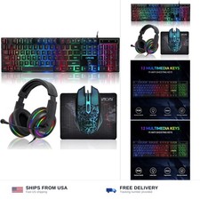 Gaming LED Keyboard Mouse Headset and Mousepad Bundle, CHONCHOW Wired Rainbow... picture
