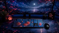 Oil Painting Rose Keycaps: Blue, Red Floral Mechanical Keyboard Art picture