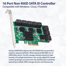 SYBA 16 PORT SATA III TO PCIE 3.0 X4 NON-RAID EXPANSION CARD QUAD -  GREEN/BLACK picture
