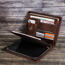 Genuine Lesther Folder Business Portfolio Organizer Tablet Case For iPad Pro 13 picture