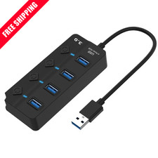 USB 3.0 4 Port Hub Splitter Multi USB Adapter with Individual Power Switches picture